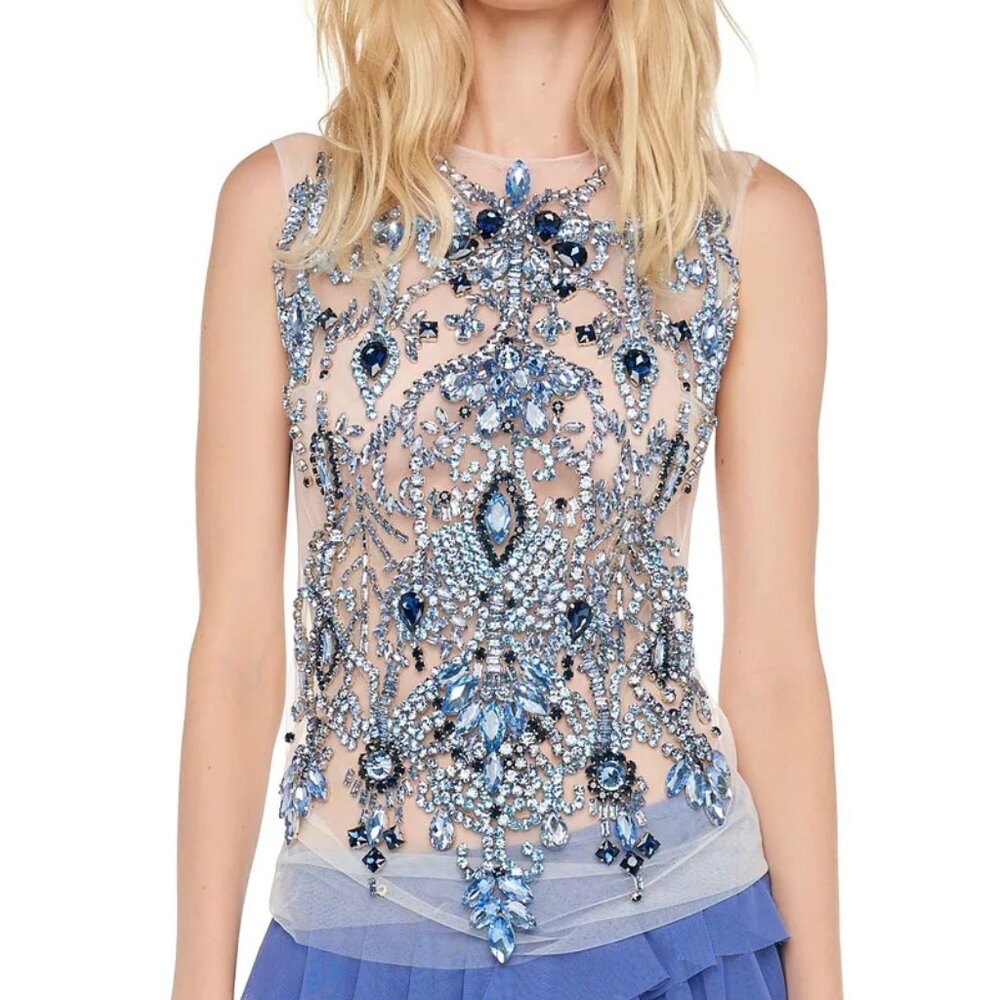 Norma Kamali Crew Neck Top with Rhinestones, XXS